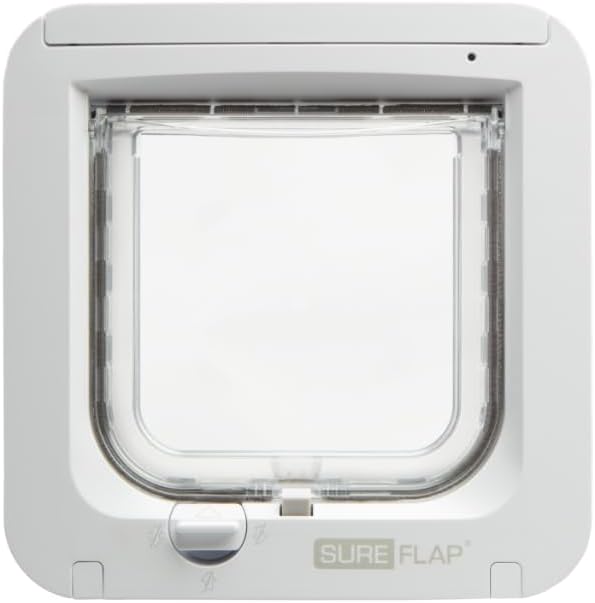 Sure Petcare SureFlap Microchip Cat Flap, RFID Collar Tags and Microchip Compatible, One-Button Control, Install in Doors, Windows and Walls, White, 4 x AA Batteries Required, Not Included