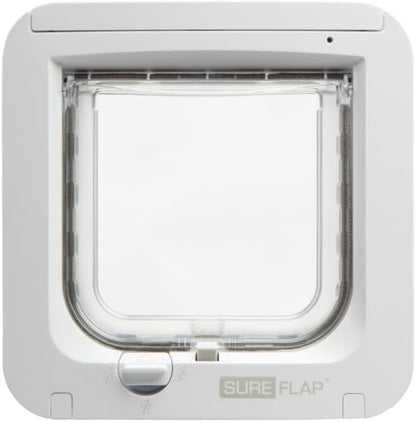 Sure Petcare SureFlap Microchip Cat Flap, RFID Collar Tags and Microchip Compatible, One-Button Control, Install in Doors, Windows and Walls, White, 4 x AA Batteries Required, Not Included