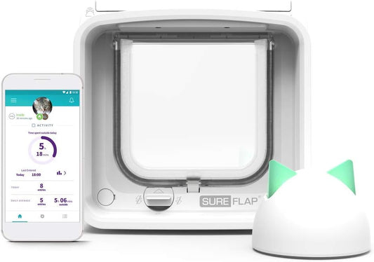 Sure Petcare SureFlap Microchip Cat Flap Connect with Sure Petcare Hub, DualScan Technology, RFID Collar Tags and Microchip Compatible, Mobile App Control, 4 x AA Batteries Required, Not Included