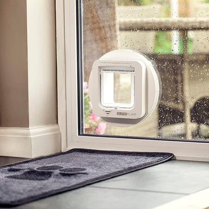 Sure Petcare SureFlap Microchip Cat Flap, RFID Collar Tags and Microchip Compatible, One-Button Control, Install in Doors, Windows and Walls, White, 4 x AA Batteries Required, Not Included